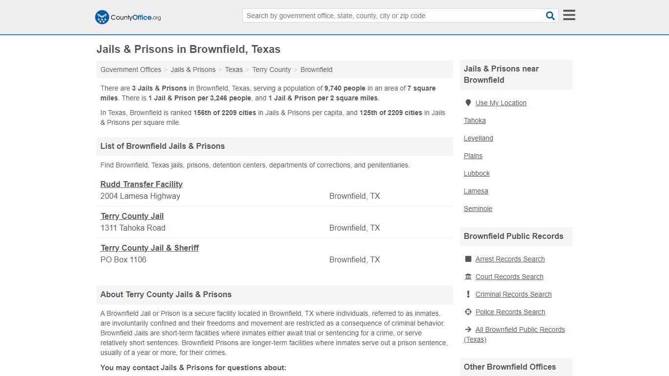 Jails & Prisons - Brownfield, TX (Inmate Rosters & Records)